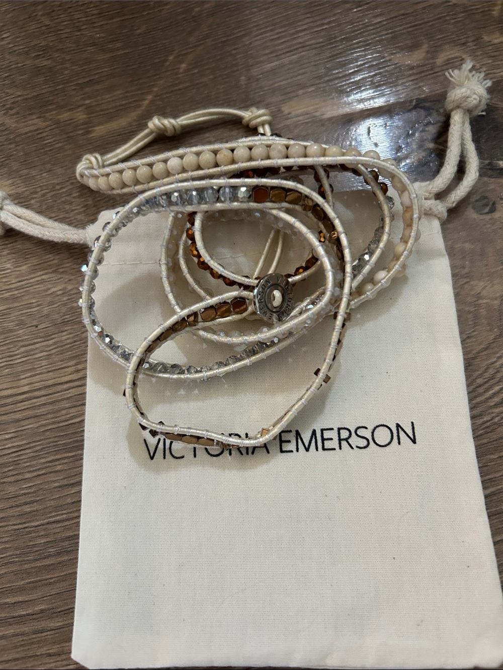 Victoria Emerson Wrap Bracelet in Cream, Amber and Silver